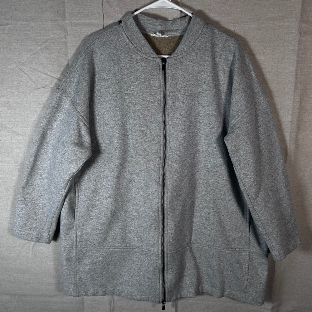 Eileen Fisher Gray Cotton Blend Full Zip LTerry Flight Jacket Womans‎ Size Large
